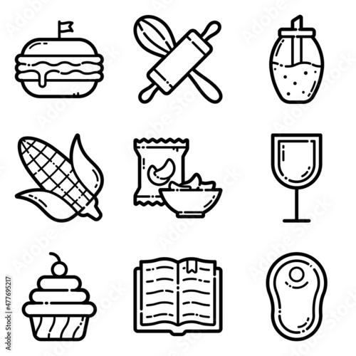 Fototapeta Naklejka Na Ścianę i Meble -  Food Set Flat Icon Set Isolated On White Background