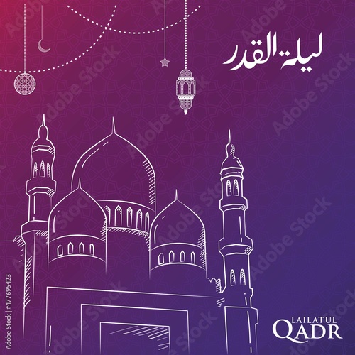 Holy book of the Koran on the stand describe the Night of Lailatul Qadr for Ramadan Kareem. Arabic translate : Night of Lailatul Qadr