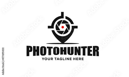 Photo hunter lens with aim logo designs