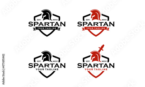 Spartan helmet and sword logo vintage