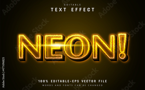 Yellow neon text effect editable