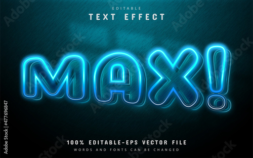 Max blue neon style text effect editable