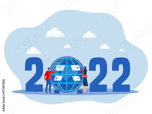  2022 new years  Metaverse augmented reality technology online platform, digital business, innovation, science fiction scene vector illustration