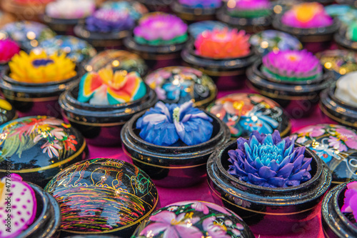 Colorful hand carved soaps on the street of Chiang Mai
