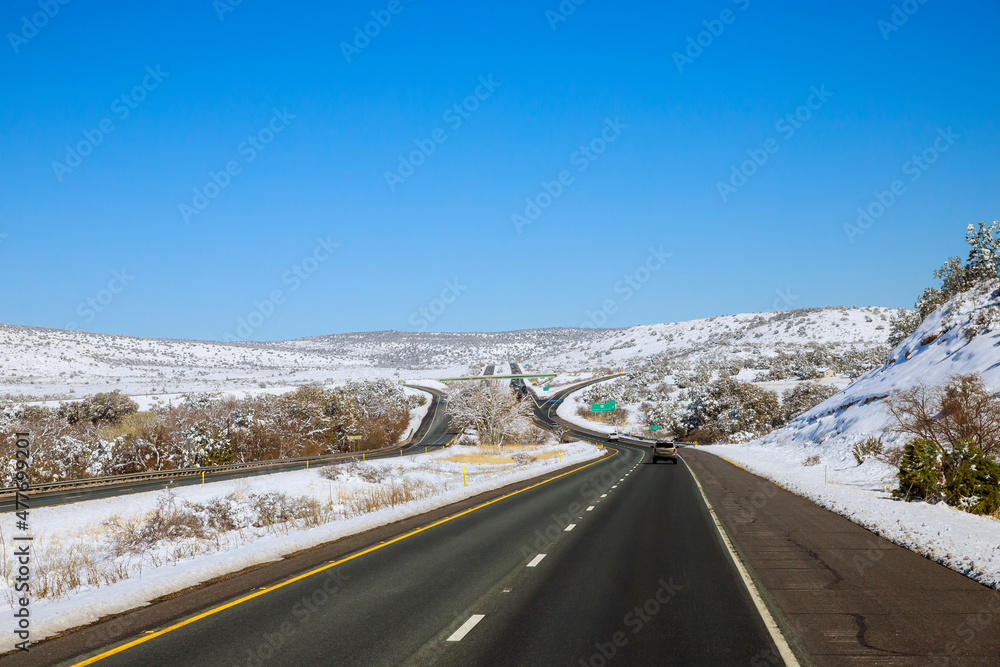 Desert landscape in the winter after a heavy snowfall mountain in Arizona Desert landscape in the winter after a heavy snowfall mountain in Arizona