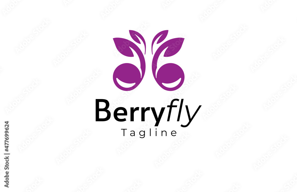 Berry Logo. berry with butterfly combination. Flat style Logo Design Template element. vector illustration
