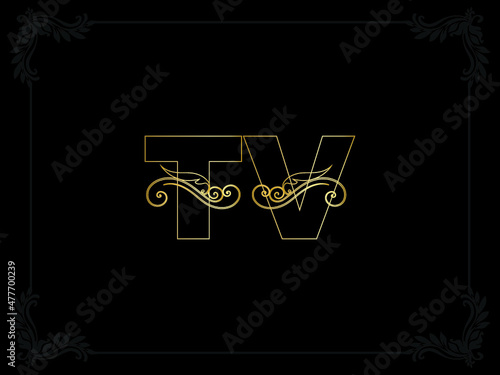 Luxury Letter TV logo, Initial Tv t v is a branded luxury logo with golden color for your brand or business