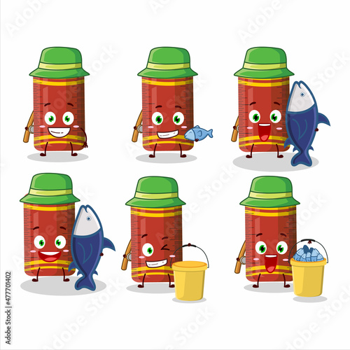 A fisherman red ruler cartoon picture catch a big fish