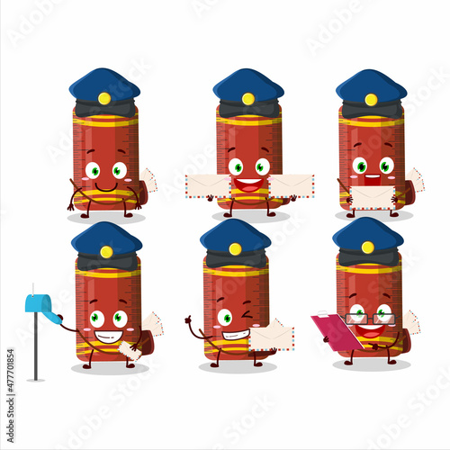 A picture of cheerful red ruler postman cartoon design concept