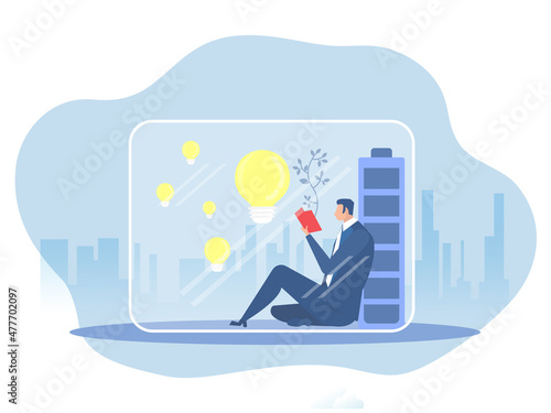 Introvert man enjoy reading book alone to cover privacy zone or boundary to protect from distraction. concept vector illustration.