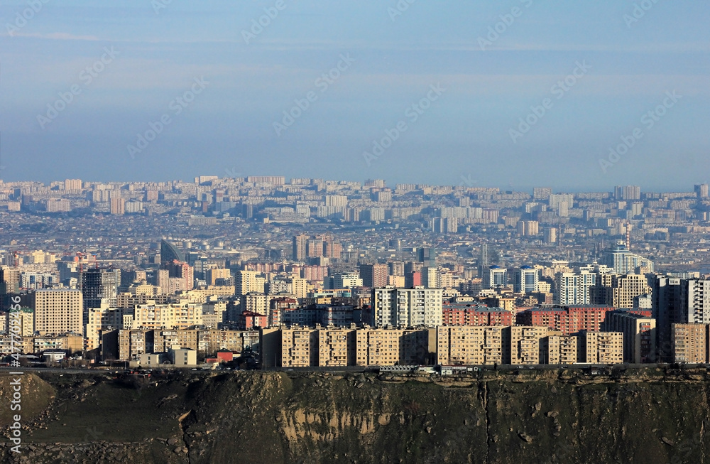 The beautiful city of Baku on the edge of the mountain.