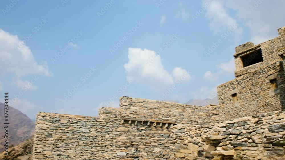 House in Thee Ain Village on sunny day. Al Baha, Saudi Arabia. Pan left House in Thee Ain Village on sunny day. Al Baha, Saudi Arabia. Pan left