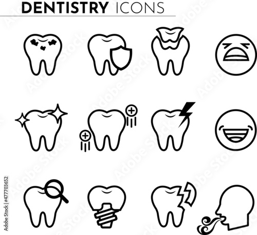 12 dentistry icons black and white