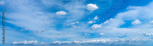 Panorama photo of blue sky and white clouds for nature backgrounds concept