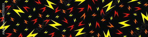 Abstract background with cute cartoon thunder. Modern black background with colored zigzags thunderbolt vector illustration. EPS 10