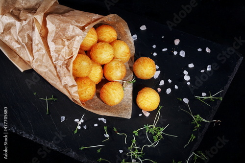 potato balls with salt and sauce