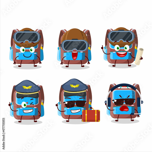 Pilot cartoon mascot backpack children with glasses