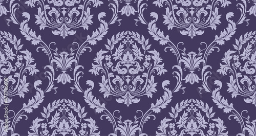 Vector seamless damask pattern with floral baroque elements. Repetitive vintage design for wallpapers, fabric, textile, upholstery, curtains, slipcover, blinds, packaging, bedding