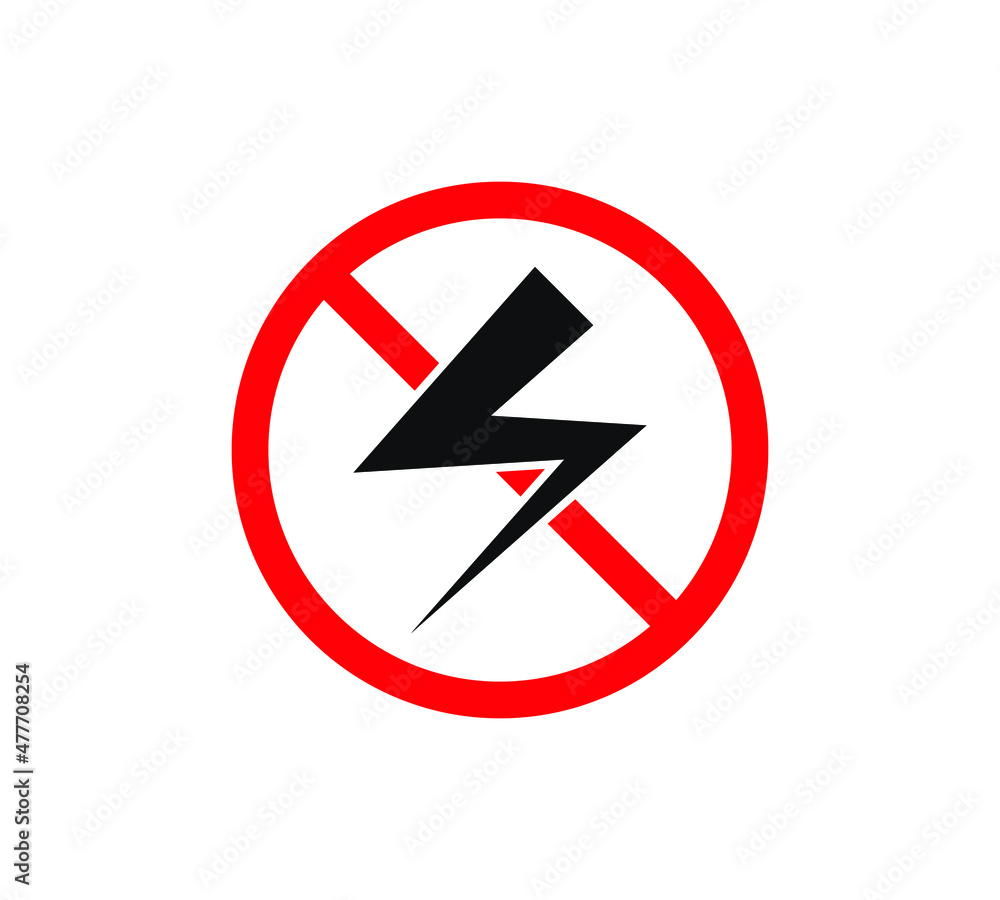 Electrical hazard sign. No lightning or thunder flat icons. High voltage sign. Caution warning and Danger symbol. Vector illustration. Electrical hazard sign. No lightning or thunder flat icons. High voltage sign. Caution warning and Danger symbol. Vector illustration.