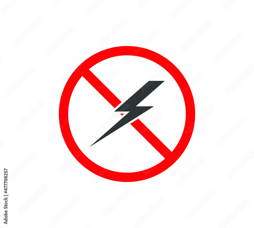 Electrical hazard sign. No lightning or thunder flat icons. High voltage sign. Caution warning and Danger symbol. Vector illustration. Electrical hazard sign. No lightning or thunder flat icons. High voltage sign. Caution warning and Danger symbol. Vector illustration.