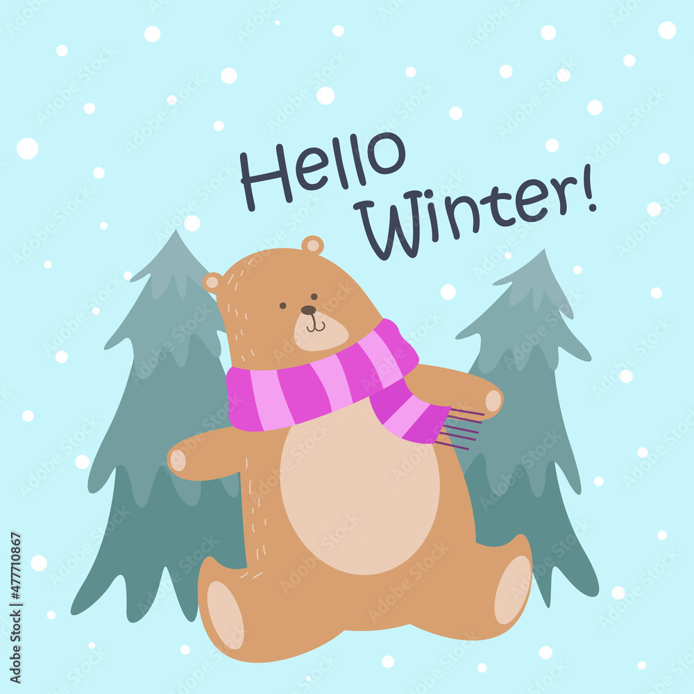 Fototapeta premium Winter cute bear character vector background design