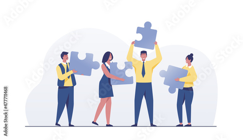 Business concept. Team metaphor. people connecting puzzle elements.
