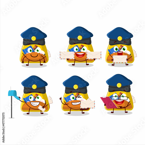 A picture of cheerful school bag postman cartoon design concept