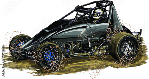sprint car isolated on white background for poster, t-shirt print, business element, social media content, blog, sticker, vlog, and card. vector illustration.
