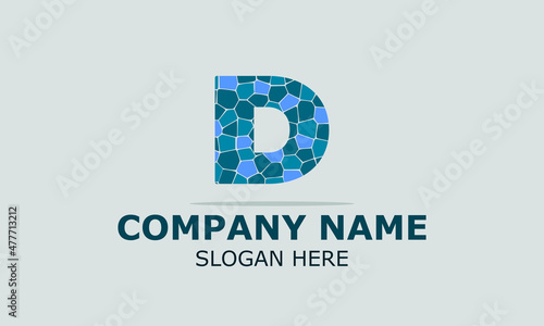 Abstract vector logo letter d with blue stones in gray background . modern logo design template.