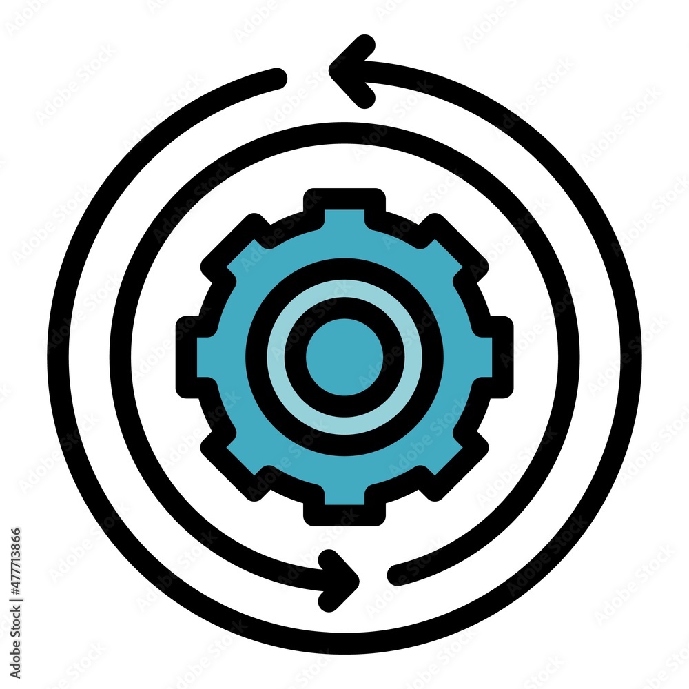 Gear system flow icon. Outline gear system flow vector icon color flat isolated Gear system flow icon. Outline gear system flow vector icon color flat isolated