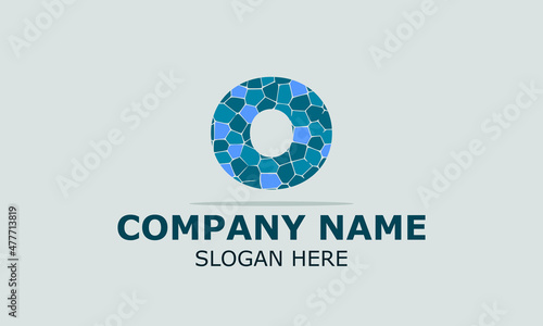Abstract vector logo letter o with blue stones in gray background . modern logo design template.