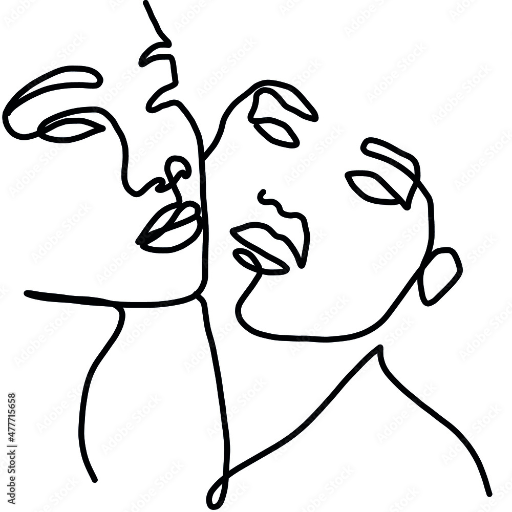 One line drawing two woman faces. Continuous line. Abstract hand drawn art. Simple black lines on white background. Design for tattoo, poster, t-shirt design. One line drawing two woman faces. Continuous line. Abstract hand drawn art. Simple black lines on white background. Design for tattoo, poster, t-shirt design.