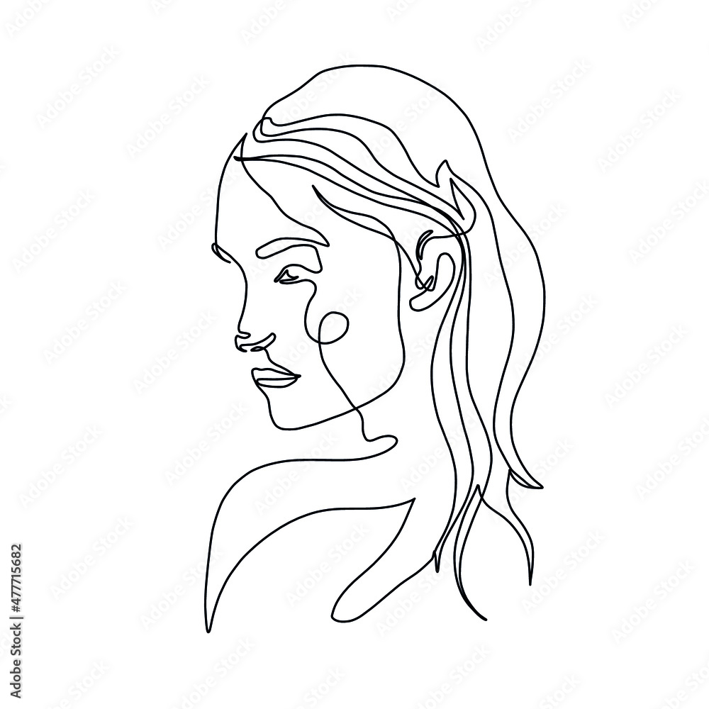 One line woman portrait. Hand drawn abstract face. Minimal art. Trendy style. One line woman portrait. Hand drawn abstract face. Minimal art. Trendy style.