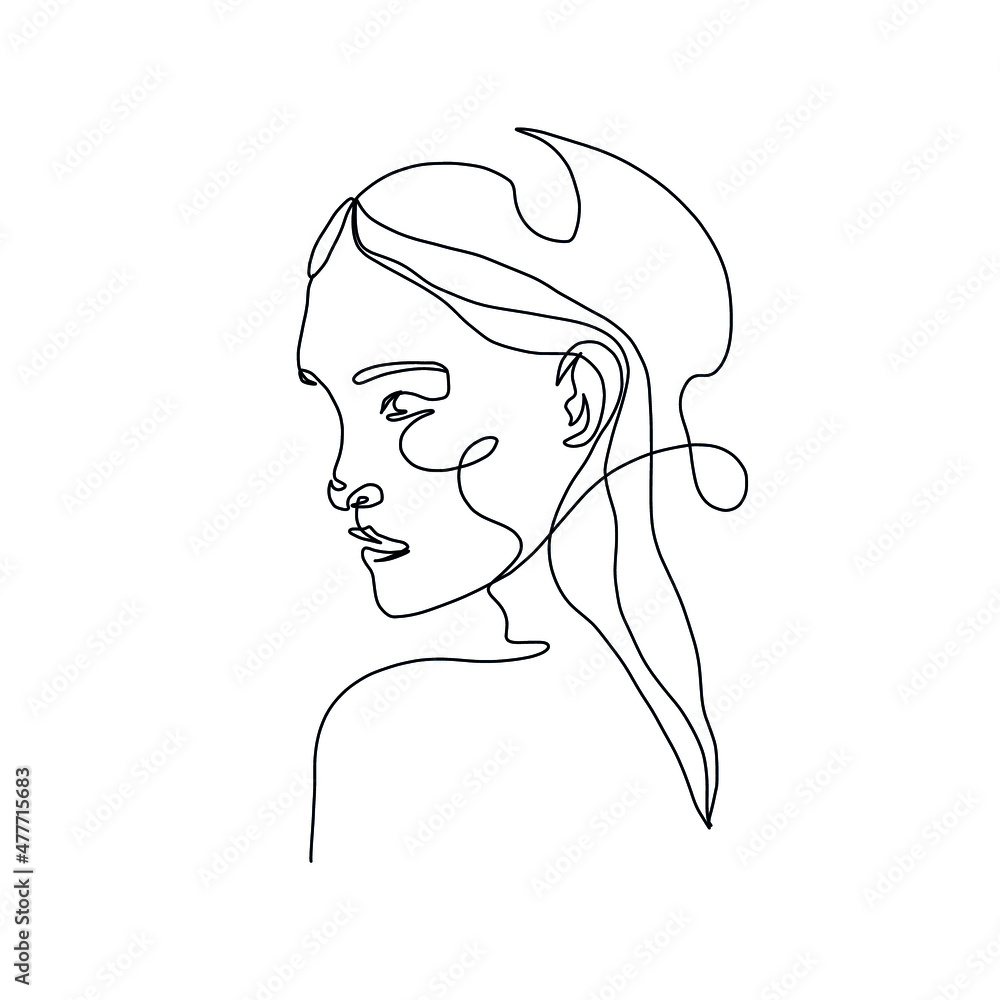 One line woman portrait. Hand drawn abstract face. Minimal art. Trendy style. One line woman portrait. Hand drawn abstract face. Minimal art. Trendy style.
