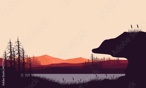 Amazing view of the mountain in the evening on the edge of the countryside