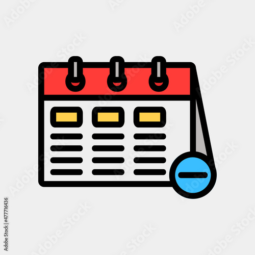 Delete schedule icon vector illustration in filled line style about calendar and date, use for website mobile app presentation