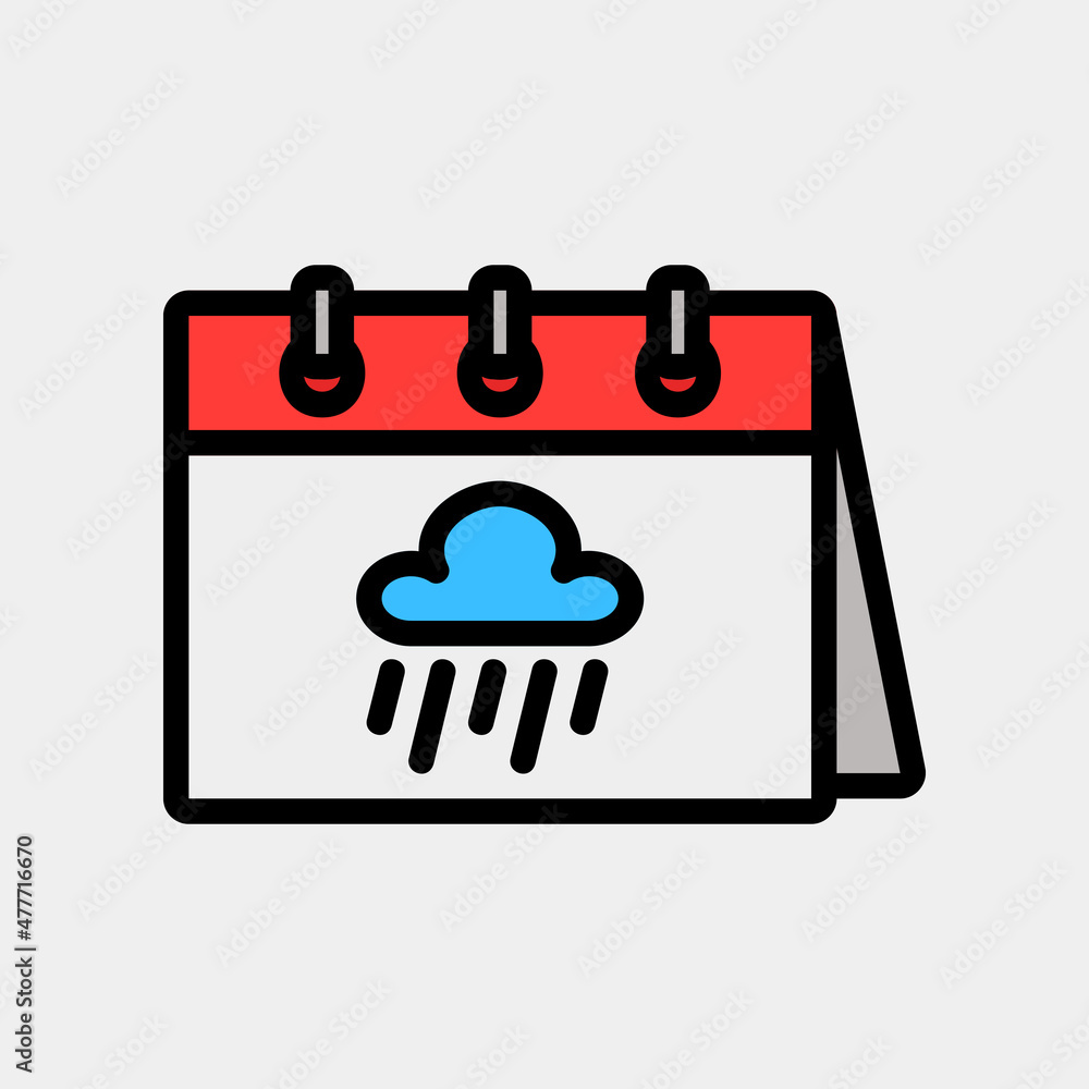 Rainy icon vector illustration in filled line style about calendar and date, use for website mobile app presentation Rainy icon vector illustration in filled line style about calendar and date, use for website mobile app presentation