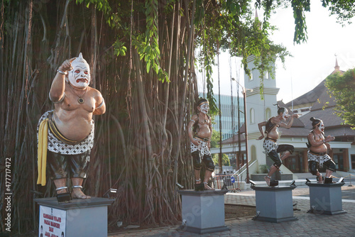Surakarta, Indonesia - September 1, 2021: Statue of an Indonesian puppet character, Punokawan, consisting of Semar, Petruk, Gareng, and Bagong which are simple characters in Javanese stories