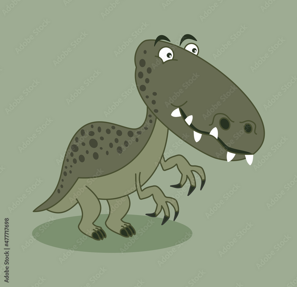 Fototapeta premium Green dinosaur with spots and large claws and sharp teeth