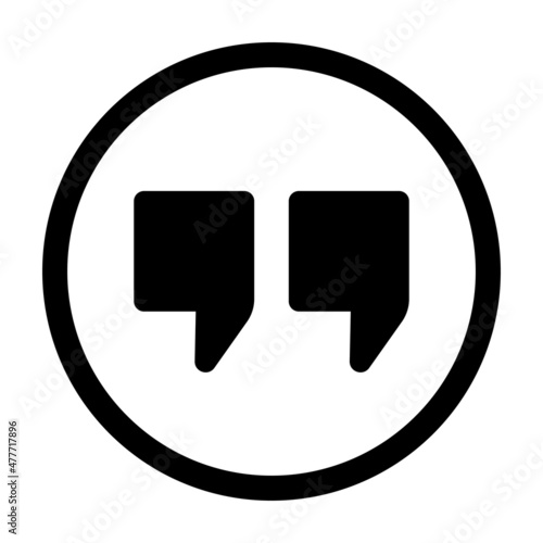 Double quotation icon in a round circle. Vector.