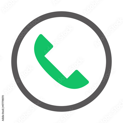 A green phone icon inside a round circle. Editable vectors.
