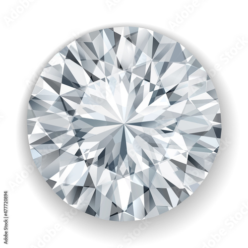 Realistic vector illustration. Top view of a white diamond