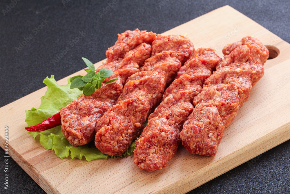 Raw beef kebab minced meat