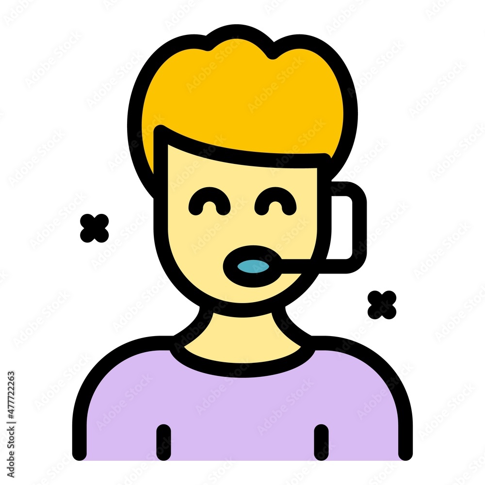 Call center agent icon. Outline call center agent vector icon color flat isolated Call center agent icon. Outline call center agent vector icon color flat isolated