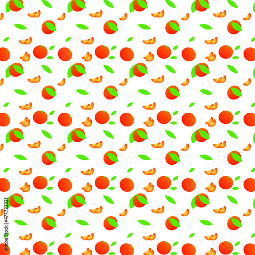 Fototapeta Naklejka Na Ścianę i Meble -  seamless pattern with tangerines and leaves on white background 