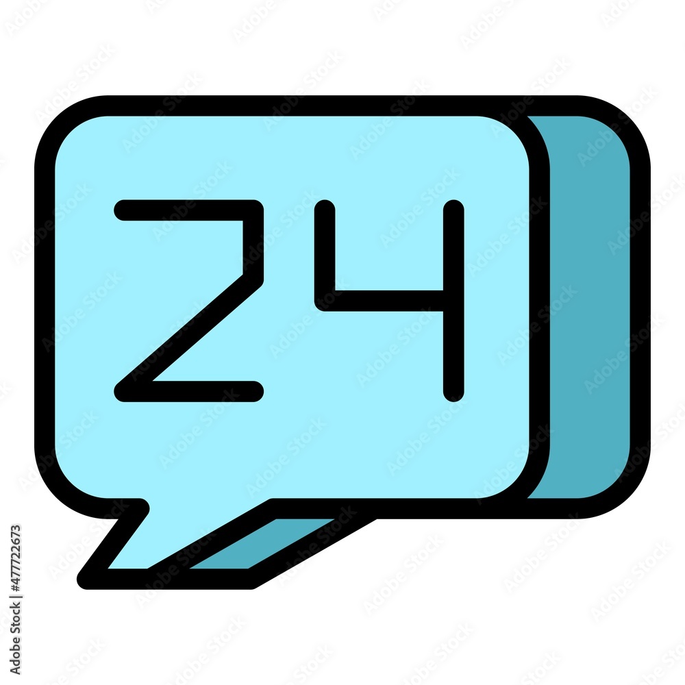24 hours chat support icon. Outline 24 hours chat support vector icon color flat isolated 24 hours chat support icon. Outline 24 hours chat support vector icon color flat isolated