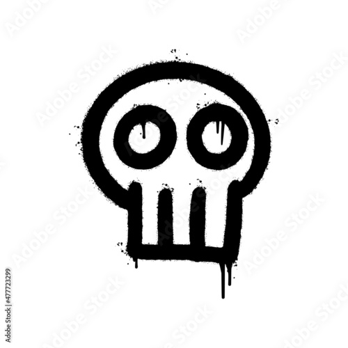 graffiti spray skull with over spray in black over white. vector illustration.