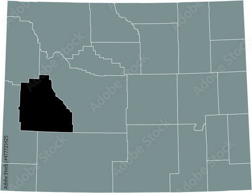 Black highlighted location map of the Sublette County inside gray administrative map of the Federal State of Wyoming, USA photo