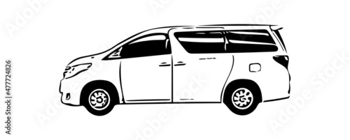 Photography Drawing sketch car in profile isolated on white background