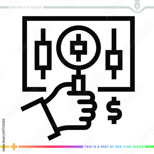 Line icon for commodity trend analysis illustrations with editable strokes. This vector graphic has customizable stroke width.